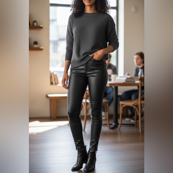 Nine West Pants - Nine West Faux Leather Black Pants with Side Zippers at Hem.